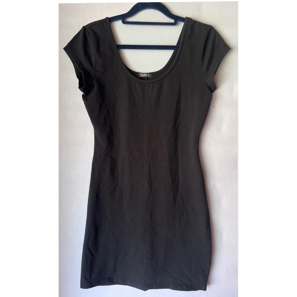 TNA Aritzia Black Scoop Neck Bodycon Mini Dress Short Sleeve S